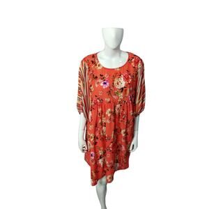 Umgee Women's Size Large Orange Floral Dress Boho Summer Babydoll Cottagecore